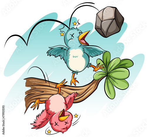 Birds hit by the stone