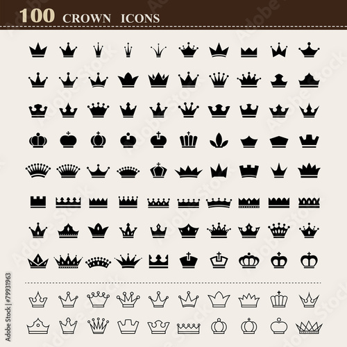 100 basic Crown icons set © kanate