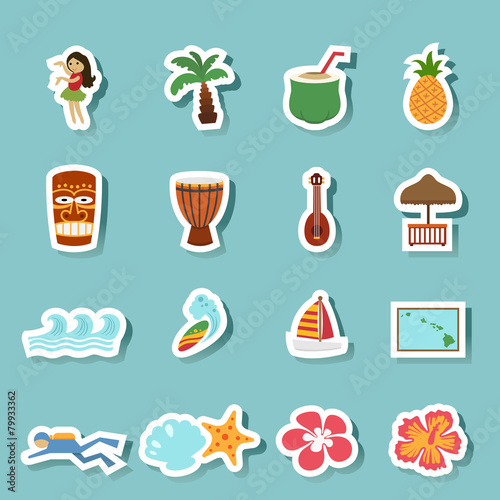 tropical hawaii island and beach icons