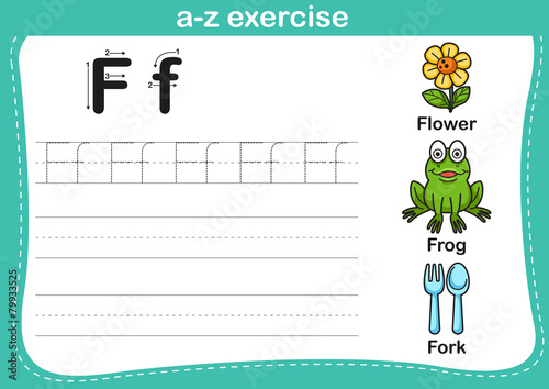 Alphabet a-z exercise with cartoon vocabulary illustration