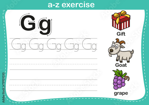 Alphabet a-z exercise with cartoon vocabulary illustration