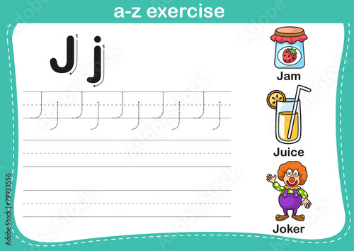Alphabet a-z exercise with cartoon vocabulary illustration