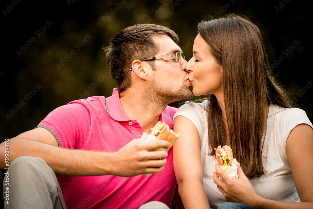 Couple eating outdoor Couple eating outdoor