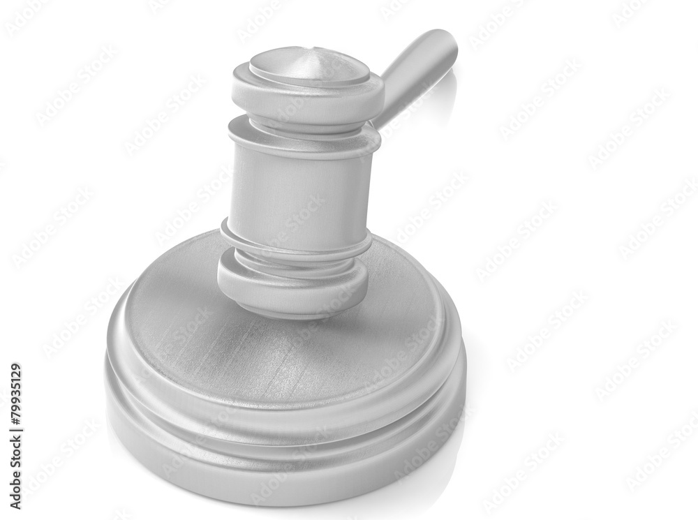 steel gavel and soundboard on white background. LAW concept