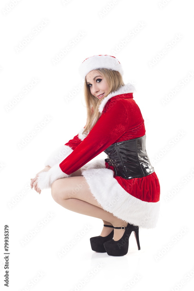 Female Santa Claus Crouching