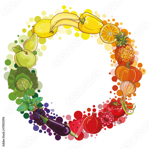 round composition with fruits and vegetables. Food circle