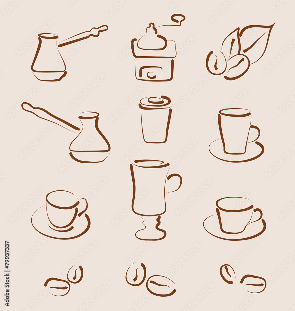 Sketch set coffee design elements - vector