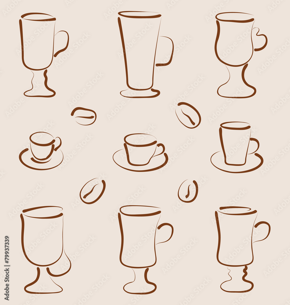 Outline set coffee and tea design elements