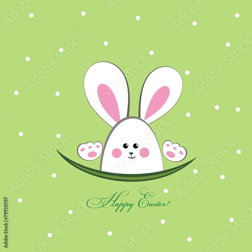 Happy Easter Greeting Card with Cartoon Rabbit