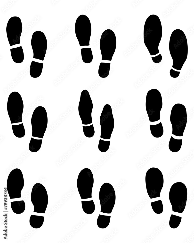 Black prints of different shoes, vector Illustration Black prints of different shoes, vector Illustration