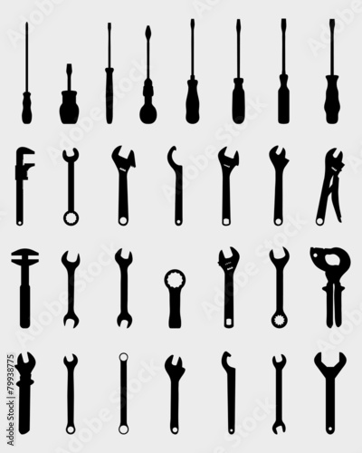 Fotografie, Obraz Black silhouettes of screw wrench and screwdriver