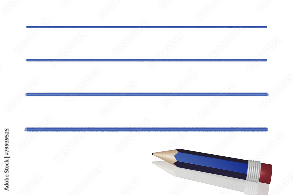 Pencil with eraser lying on paper with lines Pencil with eraser lying on paper with lines