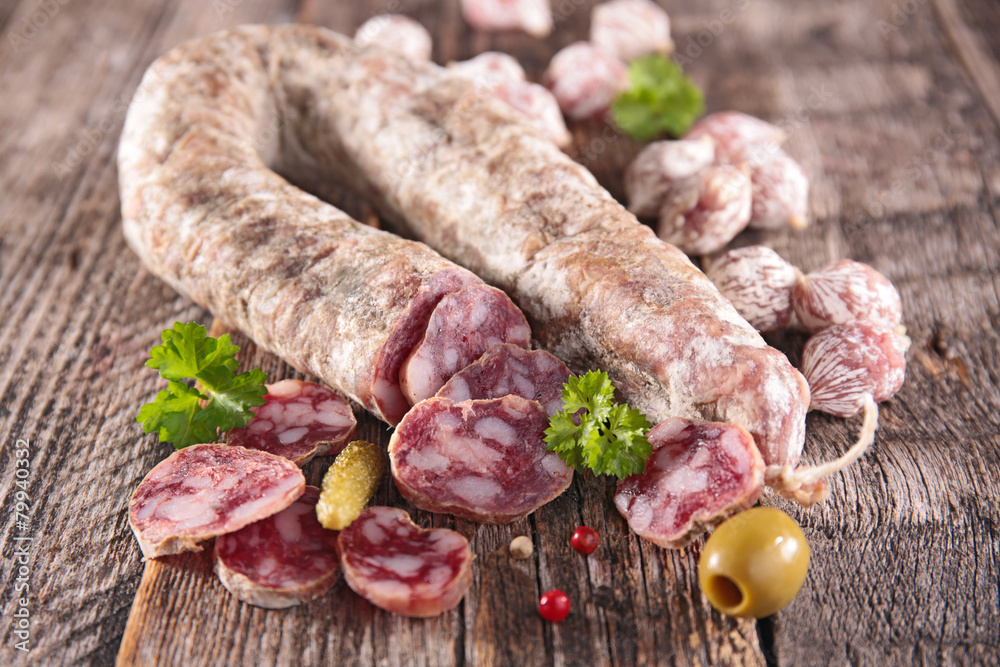 sausage on wood sausage on wood