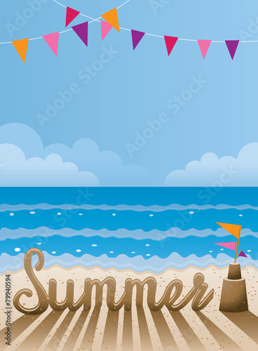 Summer Text made from Sand on the Beach