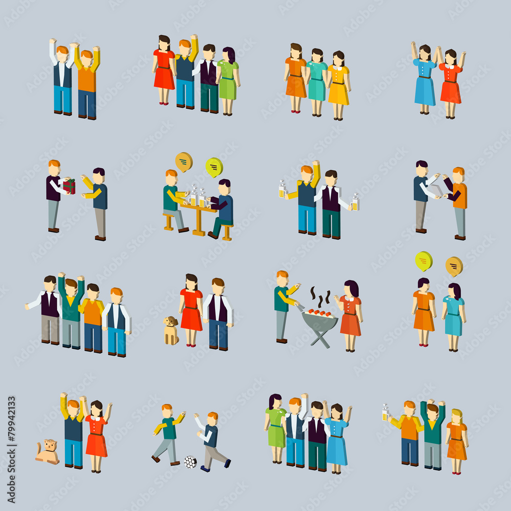 social activity isometric icon set