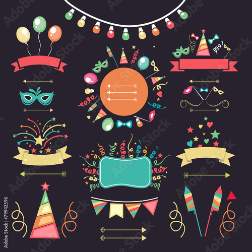 Set of decoration elements for party or carnival.