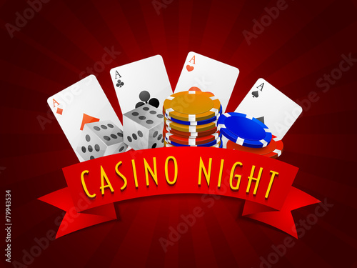 Set of different casino elements on red background.