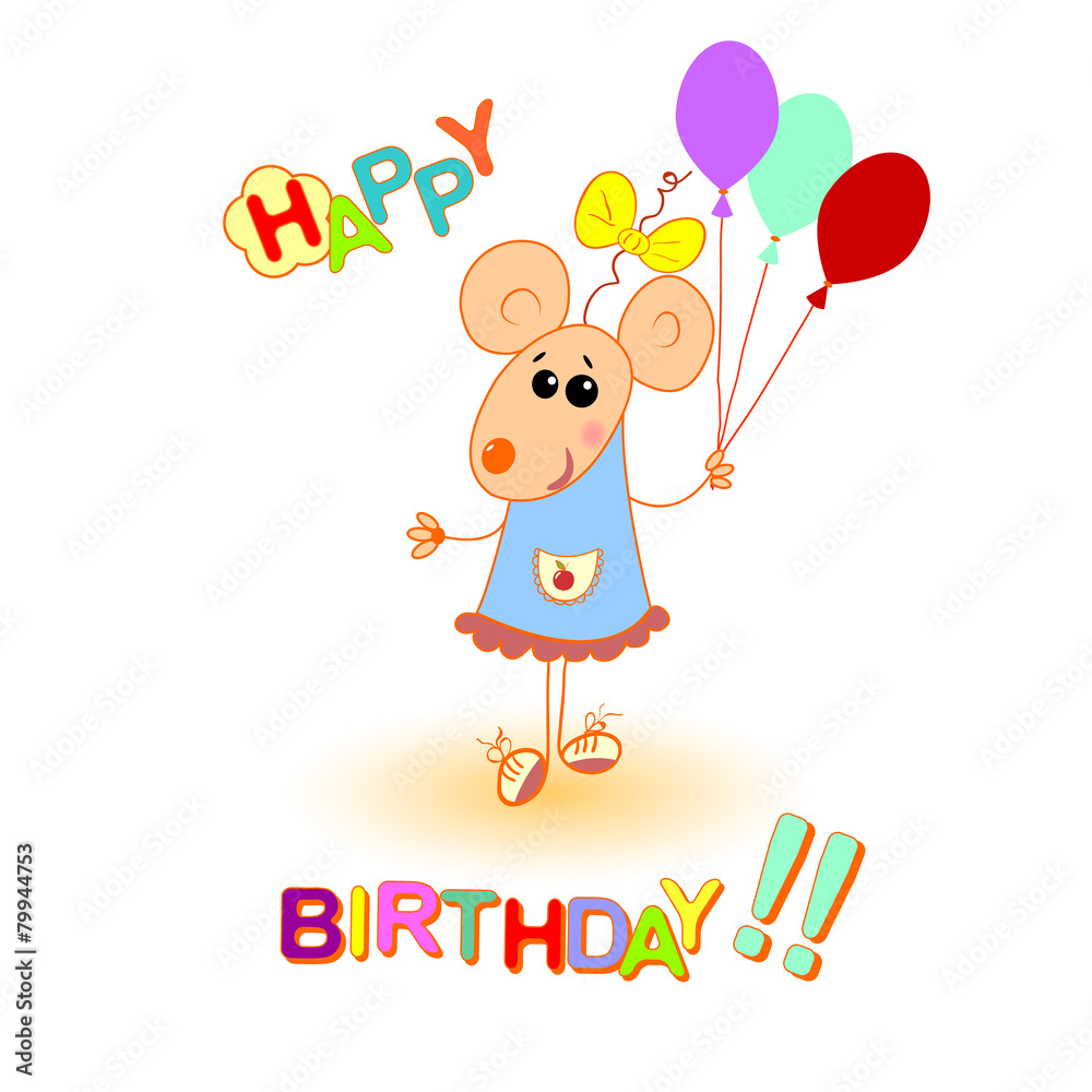 Fototapeta premium baby mouse happy birthday greeting card