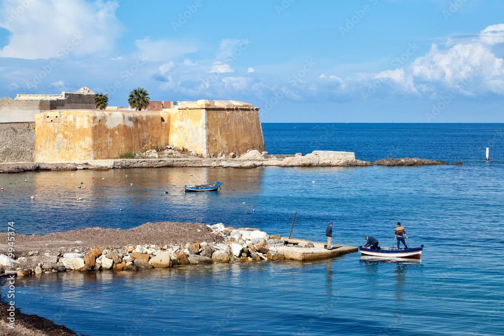 Trapani seafront, fishing boats at Bastione Conca Trapani seafront, fishing boats at Bastione Conca