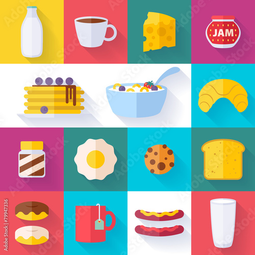 Set of colorful breakfast icons.