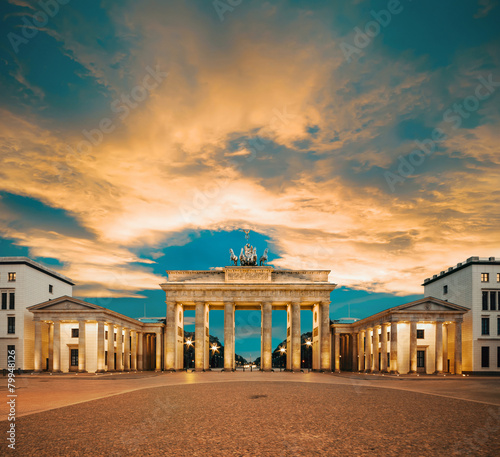 Brandenburg Gate at sunset, toned image