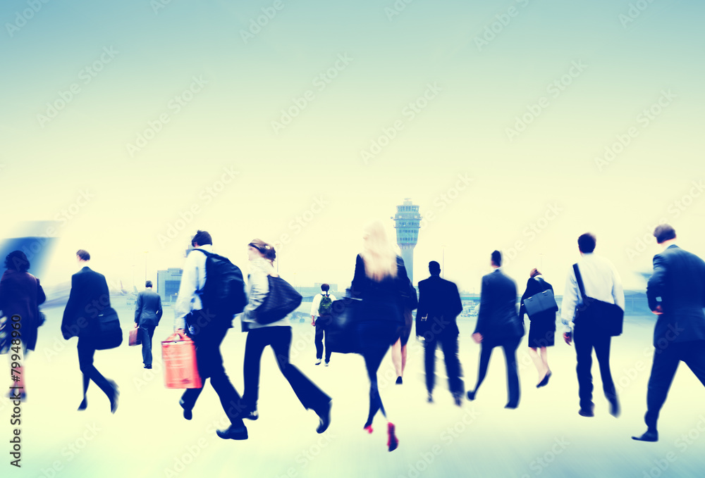 Business People Rushing Walking Airport Travel Concept