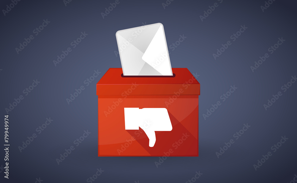 Red ballot box with a thumb hand Red ballot box with a thumb hand