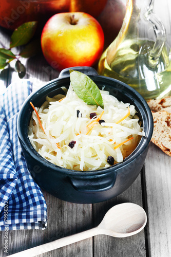 Fresh Vegetable Salad on Black Cooking Pot photo