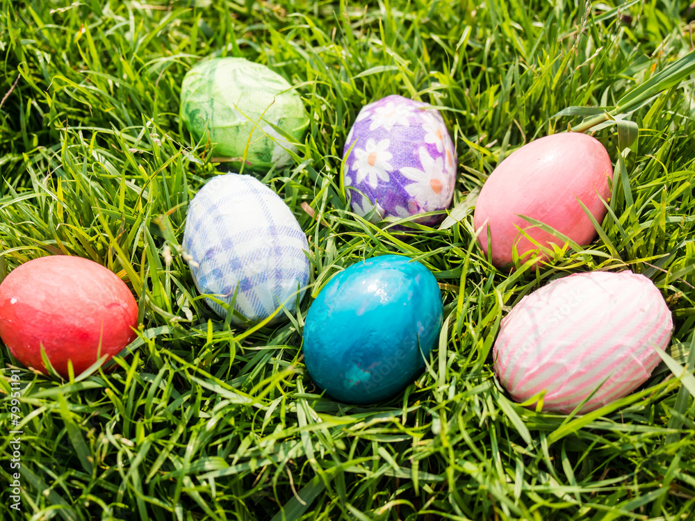 easter eggs on grass