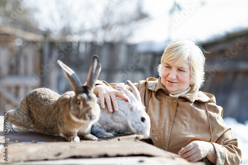 woman and rabbits