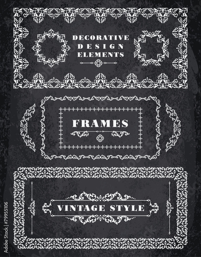 Set of Retro Vintage Frames and Borders.  Chalk Board Background