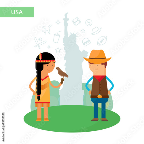 United States of America travel vector illustration, flat style