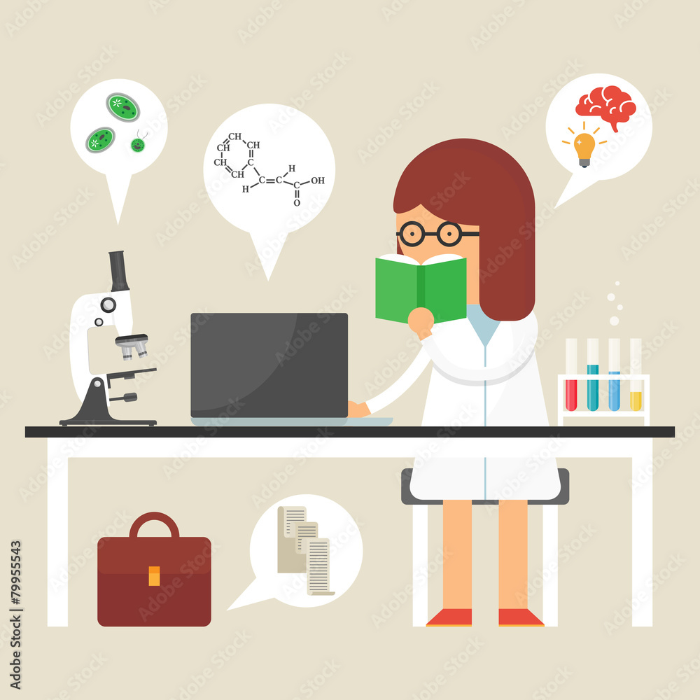 Vector illustration of a scientist at work, flat style Vector illustration of a scientist at work, flat style