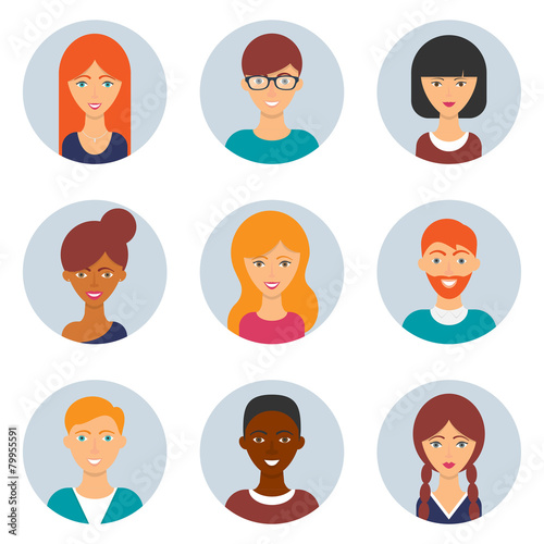 Set of avatars. Vector illustration, flat icons. Male and female