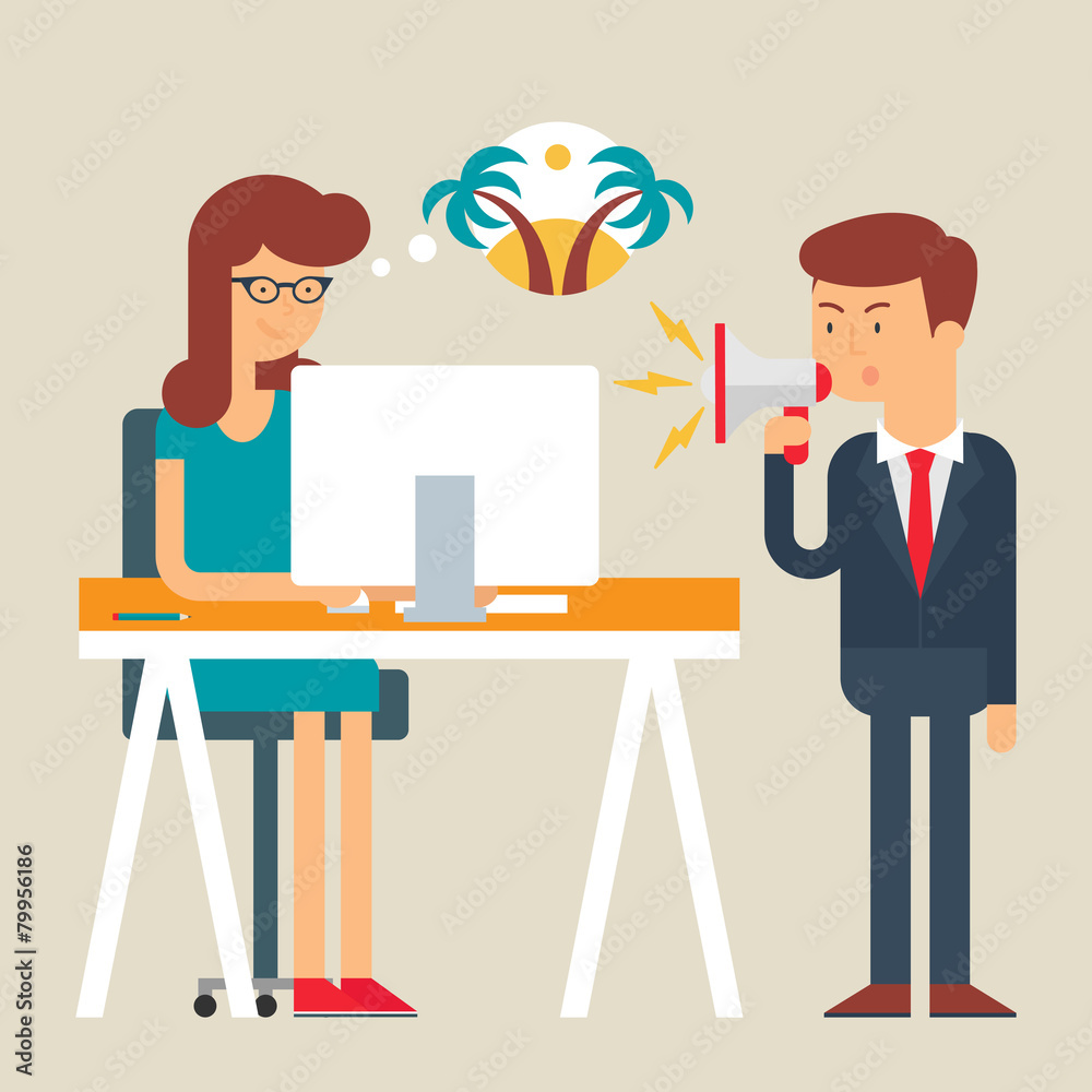 Vector illustration of an employee abstracting from boss yelling Vector illustration of an employee abstracting from boss yelling