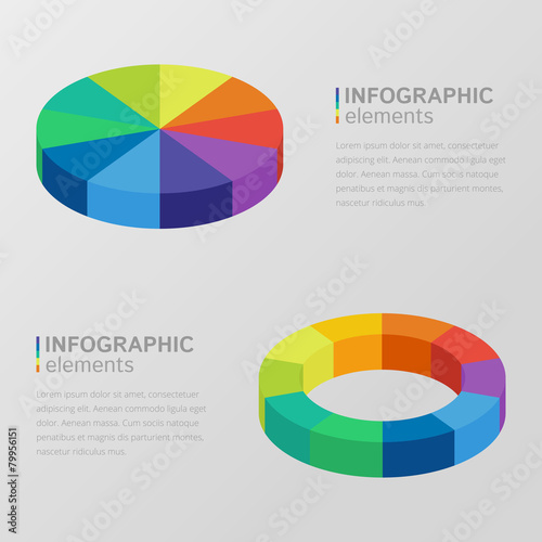 Set of color segmented diagrams, isometric style
