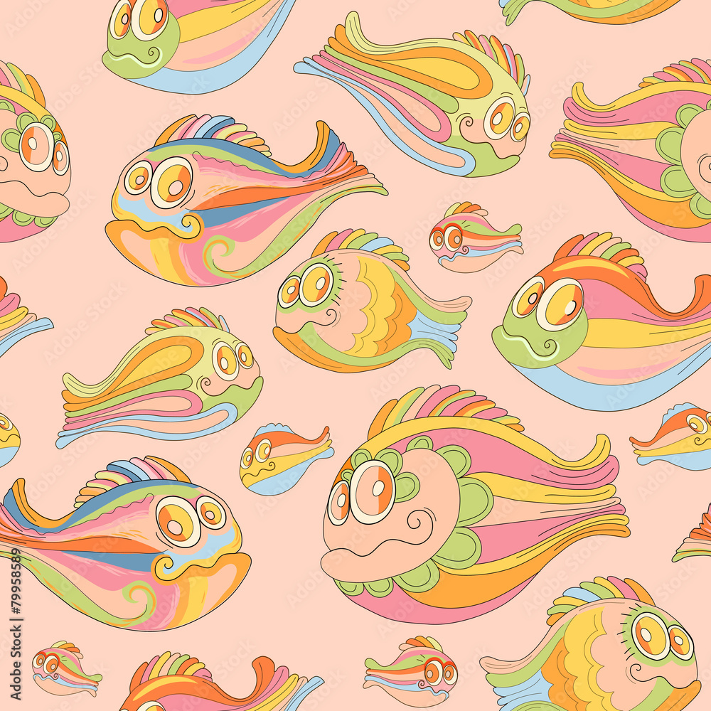 seamless pattern with colorful cartoon fish