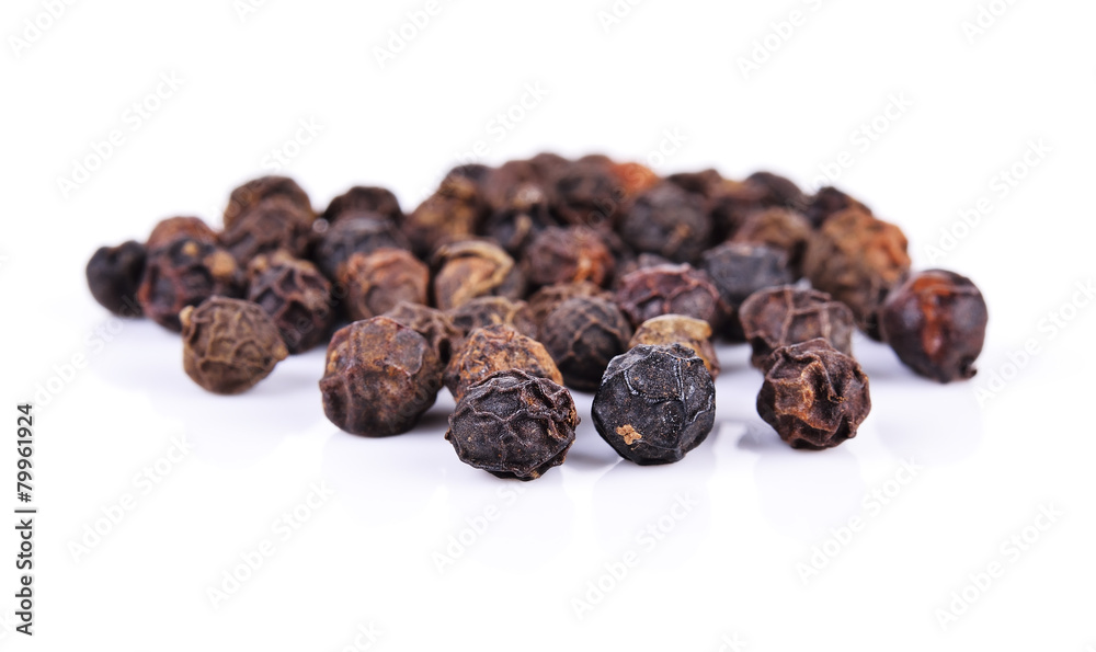 Black pepper was placed on a white background