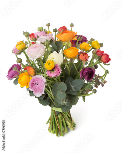 Fototapeta Naklejka Na Ścianę i Meble -  Colorful Ranunculus flowers bunch isolated on white.