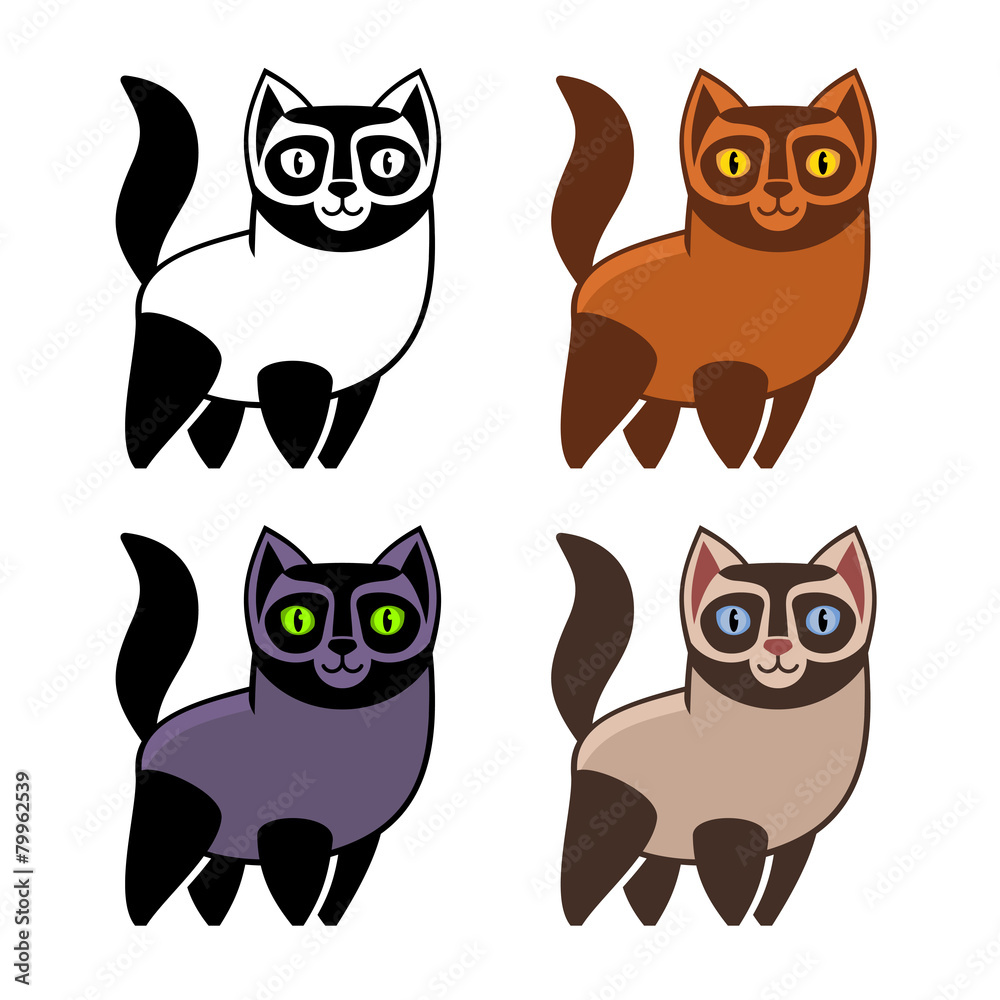 Set of Cartoon Kitties or Cats. Vector