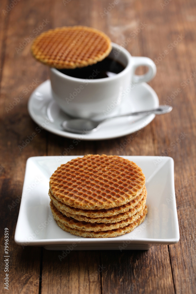 dutch stroopwafel, caramel waffle and coffee dutch stroopwafel, caramel waffle and coffee