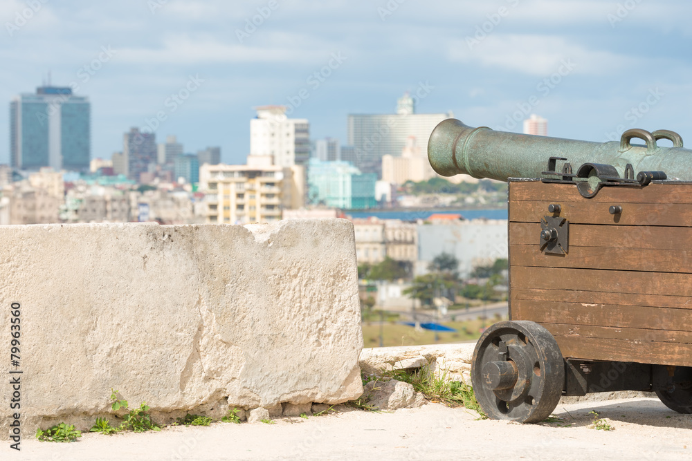 Old cannon aiming at the city of Havana