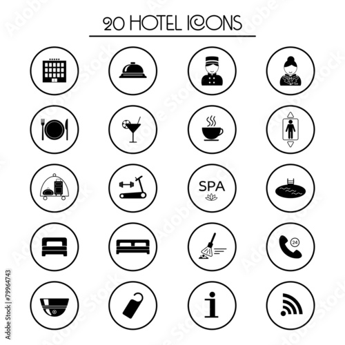 20 hotel services icons. Isolated. Vector