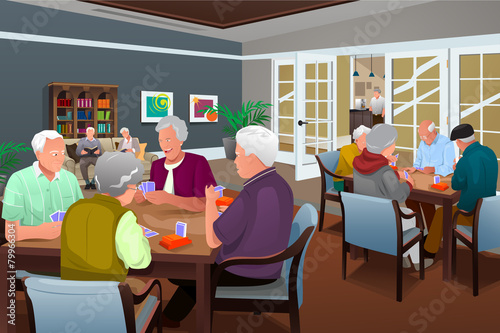 Elderly people playing cards