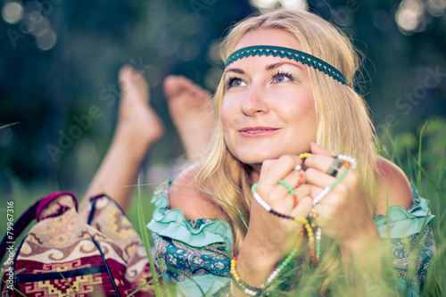 Hippie girl on a grass