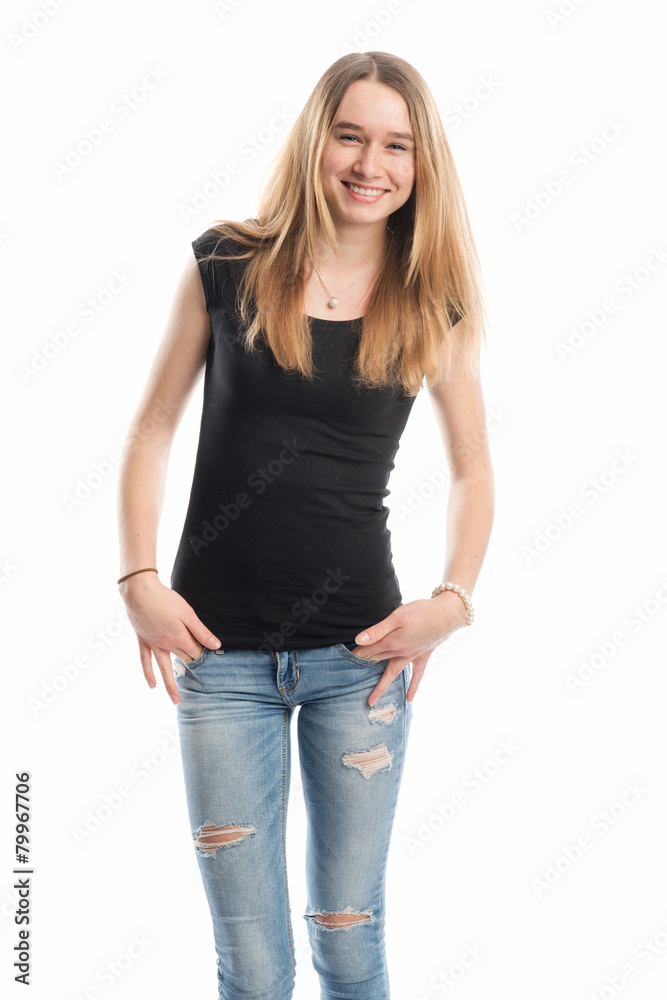 Lässiges Mädchen in Jeans Lässiges Mädchen in Jeans