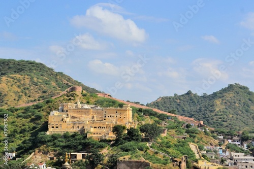 Great wall around Amber fort Jaipur  Rajasthan  India