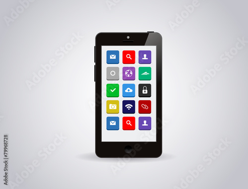Realistic glossy mobile smart phone Isolated with apps icons