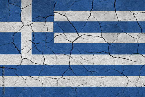 Cracked Greece flag. Greek crisis concept. photo