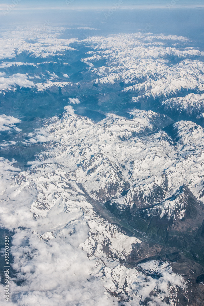 Snowy mountains seen from above